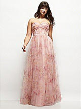 Front View Thumbnail - Rose Garden Floral Strapless Twist Cup Corset Tulle Dress with Long Full Skirt