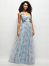 Side View Thumbnail - Mist Garden Floral Scarf Tie One-Shoulder Tulle Dress with Long Full Skirt