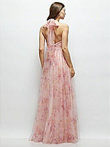 Rear View Thumbnail - Rose Garden Floral Tie-Back Halter Tulle Dress with Long Full Skirt & Rosette Detail