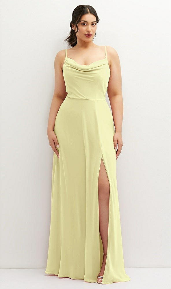 Front View - Butter Yellow Soft Cowl-Neck A-Line Maxi Dress with Adjustable Straps