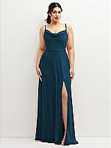 Front View Thumbnail - Atlantic Blue Soft Cowl-Neck A-Line Maxi Dress with Adjustable Straps