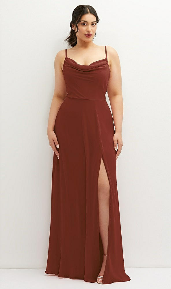 Front View - Auburn Moon Soft Cowl-Neck A-Line Maxi Dress with Adjustable Straps