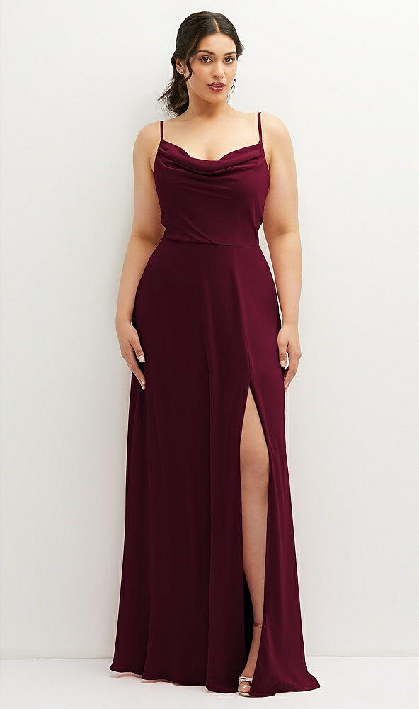 Front View - Cabernet Soft Cowl-Neck A-Line Maxi Dress with Adjustable Straps