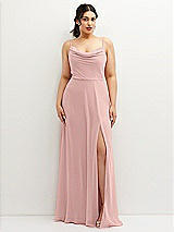 Front View Thumbnail - Rose - PANTONE Rose Quartz Soft Cowl-Neck A-Line Maxi Dress with Adjustable Straps