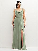 Front View Thumbnail - Sage Soft Cowl-Neck A-Line Maxi Dress with Adjustable Straps