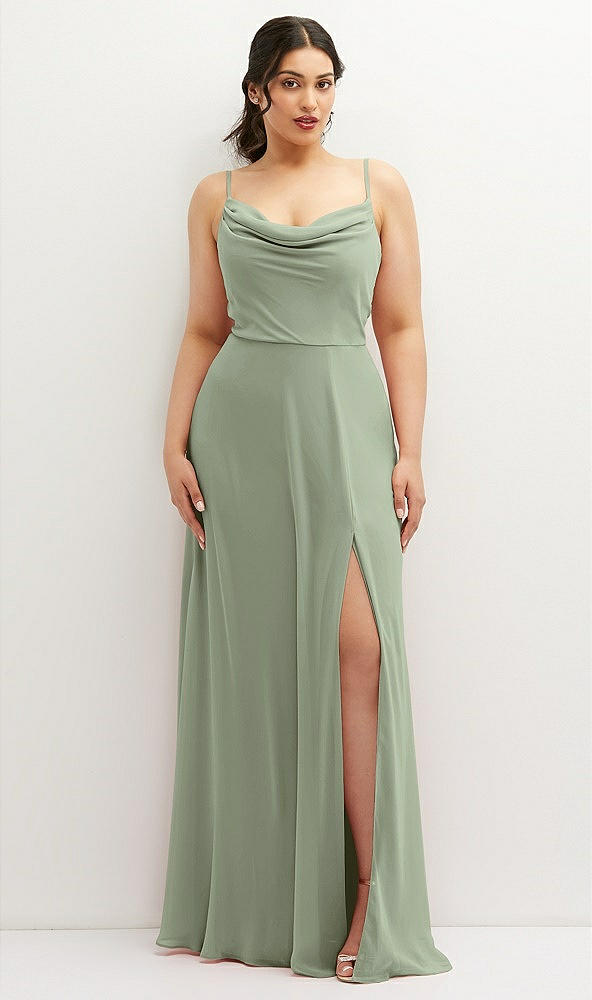 Front View - Sage Soft Cowl-Neck A-Line Maxi Dress with Adjustable Straps