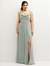 Front View Thumbnail - Willow Green Soft Cowl-Neck A-Line Maxi Dress with Adjustable Straps