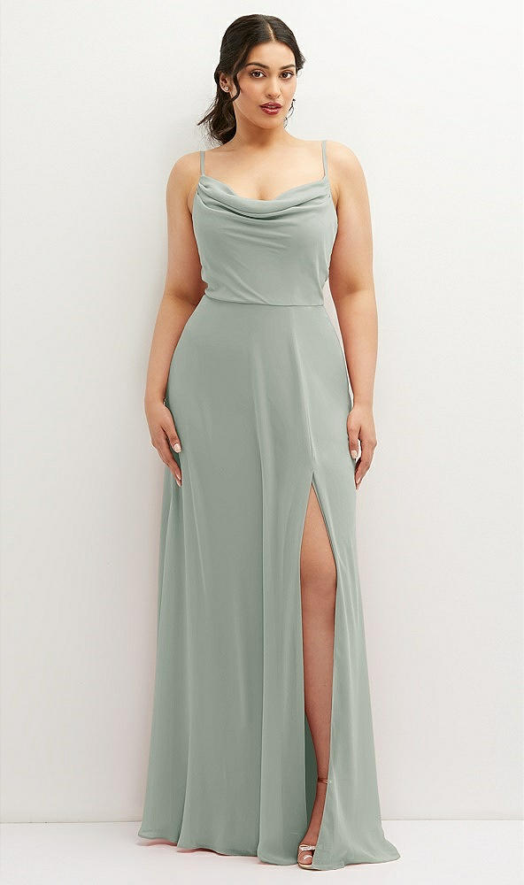 Front View - Willow Green Soft Cowl-Neck A-Line Maxi Dress with Adjustable Straps