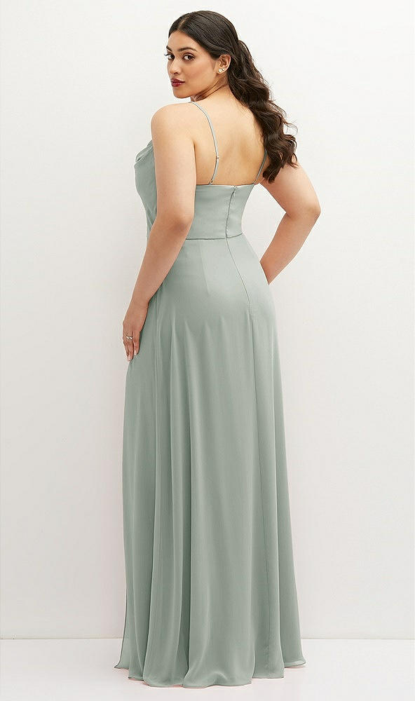 Back View - Willow Green Soft Cowl-Neck A-Line Maxi Dress with Adjustable Straps