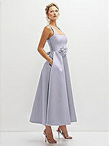 Side View Thumbnail - Silver Dove Square Neck Satin Midi Dress with Full Skirt & Flower Sash