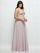 Side View Thumbnail - Suede Rose Strapless Floral Embroidered Corset Maxi Dress with Chiffon Skirt