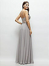 Rear View Thumbnail - Cashmere Gray Strapless Floral Embroidered Corset Maxi Dress with Chiffon Skirt