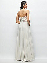 Rear View Thumbnail - Oat Strapless Floral Embroidered Corset Maxi Dress with Chiffon Skirt