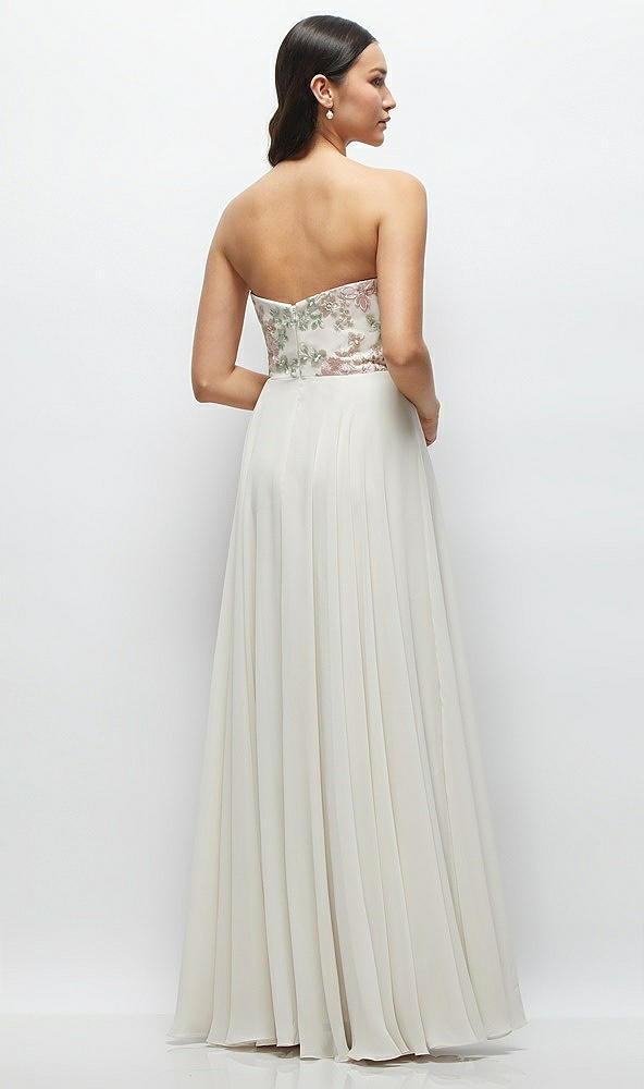 Back View - Oat Strapless Floral Embroidered Corset Maxi Dress with Chiffon Skirt