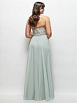 Rear View Thumbnail - Willow Green Strapless Floral Embroidered Corset Maxi Dress with Chiffon Skirt