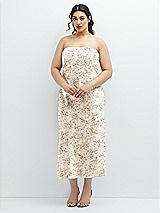 Alt View 1 Thumbnail - Golden Hour Floral Strapless Midi Bias Column Dress with Peek-a-Boo Corset Back