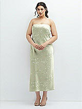 Alt View 1 Thumbnail - Vintage Primrose Celadon Floral Strapless Midi Bias Column Dress with Peek-a-Boo Corset Back