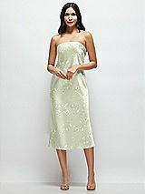 Front View Thumbnail - Vintage Primrose Celadon Floral Strapless Midi Bias Column Dress with Peek-a-Boo Corset Back