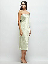 Side View Thumbnail - Vintage Primrose Celadon Floral Strapless Midi Bias Column Dress with Peek-a-Boo Corset Back