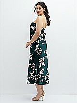 Alt View 2 Thumbnail - Vintage Primrose Evergreen Floral Strapless Midi Bias Column Dress with Peek-a-Boo Corset Back