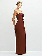 Side View Thumbnail - Auburn Moon Rhinestone Bow Trimmed Peek-a-Boo Deep-V Maxi Dress with Pencil Skirt