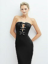 Alt View 1 Thumbnail - Black Rhinestone Bow Trimmed Peek-a-Boo Deep-V Maxi Dress with Pencil Skirt