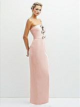 Side View Thumbnail - Blush Rhinestone Bow Trimmed Peek-a-Boo Deep-V Maxi Dress with Pencil Skirt