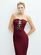 Alt View 1 Thumbnail - Burgundy Rhinestone Bow Trimmed Peek-a-Boo Deep-V Maxi Dress with Pencil Skirt