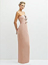 Side View Thumbnail - Cameo Rhinestone Bow Trimmed Peek-a-Boo Deep-V Maxi Dress with Pencil Skirt