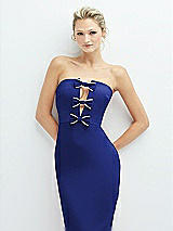 Alt View 1 Thumbnail - Cobalt Blue Rhinestone Bow Trimmed Peek-a-Boo Deep-V Maxi Dress with Pencil Skirt