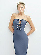 Alt View 1 Thumbnail - Larkspur Blue Rhinestone Bow Trimmed Peek-a-Boo Deep-V Maxi Dress with Pencil Skirt