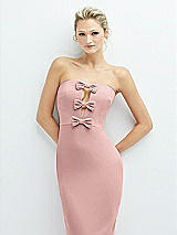 Alt View 1 Thumbnail - Rose - PANTONE Rose Quartz Rhinestone Bow Trimmed Peek-a-Boo Deep-V Maxi Dress with Pencil Skirt