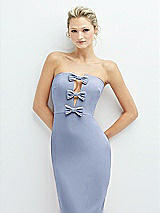 Alt View 1 Thumbnail - Sky Blue Rhinestone Bow Trimmed Peek-a-Boo Deep-V Maxi Dress with Pencil Skirt