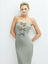 Alt View 1 Thumbnail - Willow Green Rhinestone Bow Trimmed Peek-a-Boo Deep-V Maxi Dress with Pencil Skirt