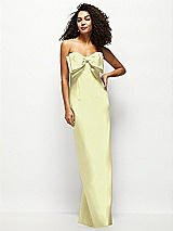 Front View Thumbnail - Butter Yellow Strapless Satin Column Maxi Dress with Oversized Handcrafted Bow