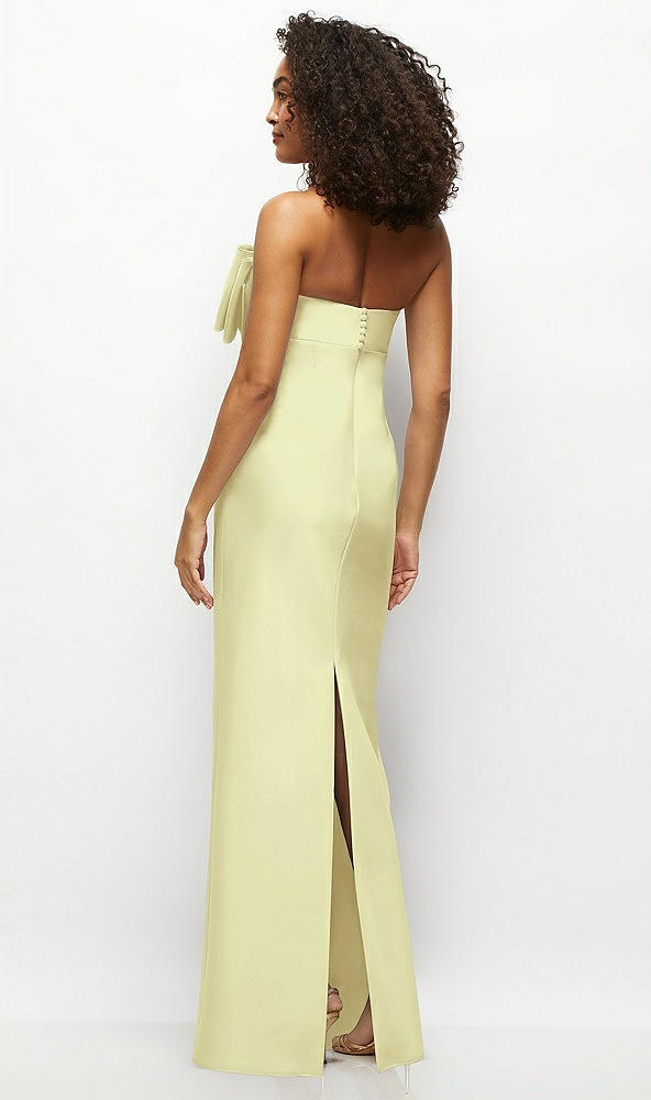 Back View - Butter Yellow Strapless Satin Column Maxi Dress with Oversized Handcrafted Bow