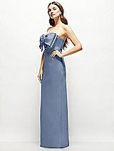 Alt View 3 Thumbnail - Larkspur Blue Strapless Satin Column Maxi Dress with Oversized Handcrafted Bow