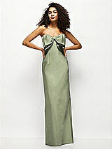 Alt View 1 Thumbnail - Sage Strapless Satin Column Maxi Dress with Oversized Handcrafted Bow