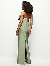 Rear View Thumbnail - Sage Strapless Satin Column Maxi Dress with Oversized Handcrafted Bow