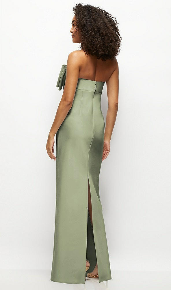 Back View - Sage Strapless Satin Column Maxi Dress with Oversized Handcrafted Bow