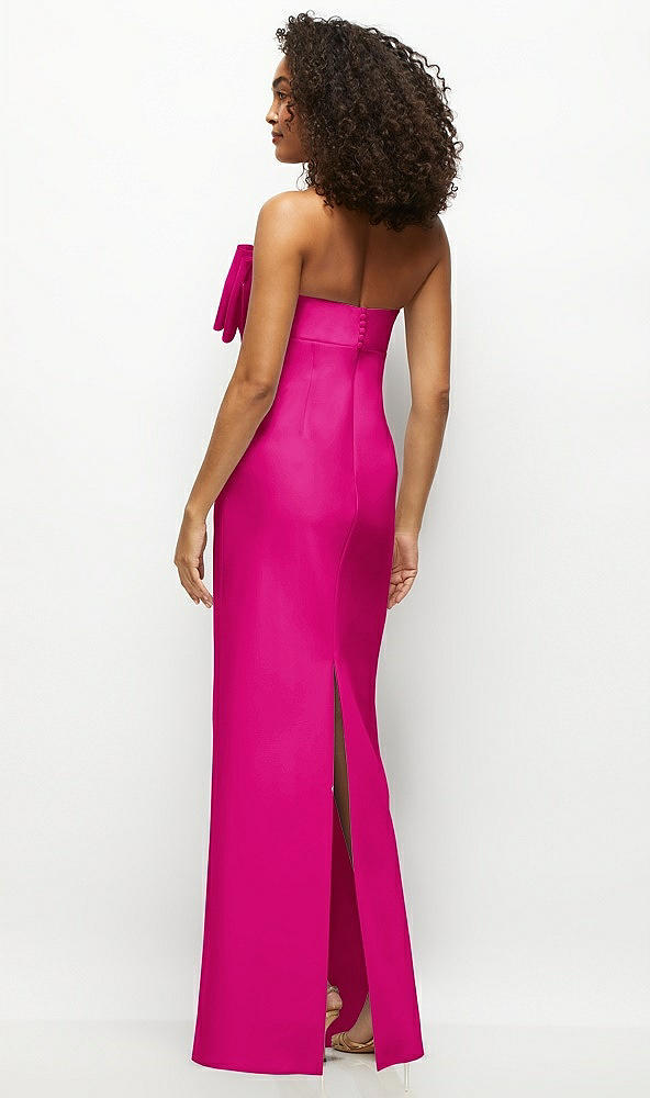 Back View - Think Pink Strapless Satin Column Maxi Dress with Oversized Handcrafted Bow