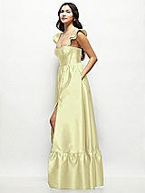 Side View Thumbnail - Butter Yellow Satin Corset Maxi Dress with Ruffle Straps & Skirt