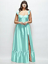 Alt View 1 Thumbnail - Coastal Satin Corset Maxi Dress with Ruffle Straps & Skirt