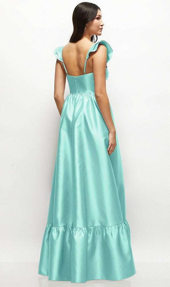 Back View - Coastal Satin Corset Maxi Dress with Ruffle Straps & Skirt