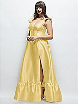 Alt View 2 Thumbnail - Maize Satin Corset Maxi Dress with Ruffle Straps & Skirt