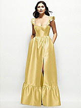 Front View Thumbnail - Maize Satin Corset Maxi Dress with Ruffle Straps & Skirt