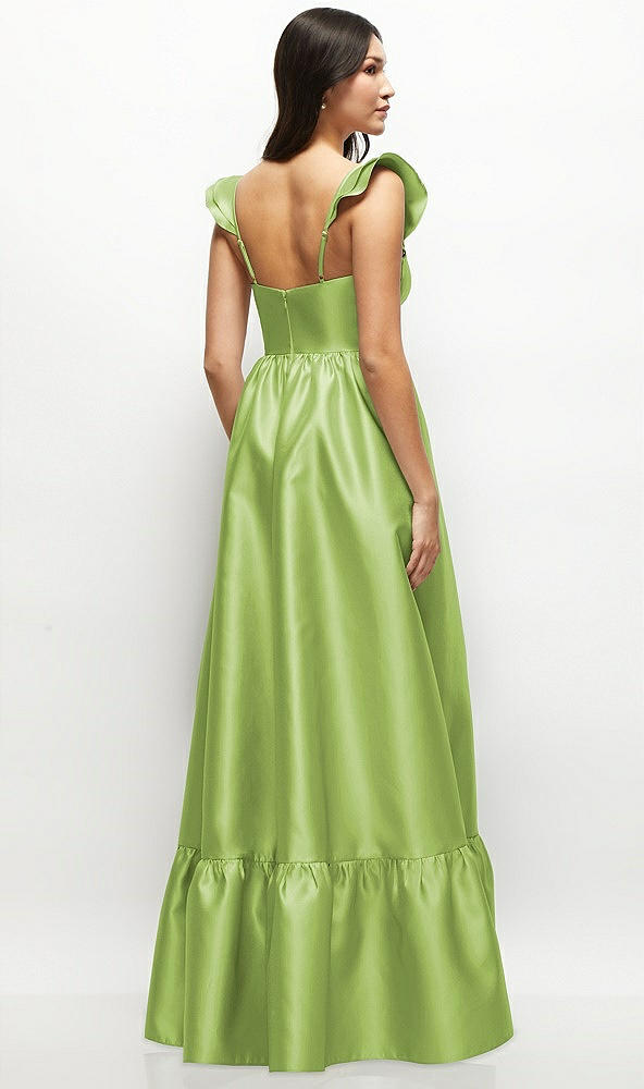 Back View - Mojito Satin Corset Maxi Dress with Ruffle Straps & Skirt