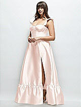 Alt View 2 Thumbnail - Blush Satin Corset Maxi Dress with Ruffle Straps & Skirt