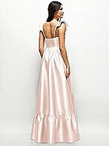 Rear View Thumbnail - Blush Satin Corset Maxi Dress with Ruffle Straps & Skirt