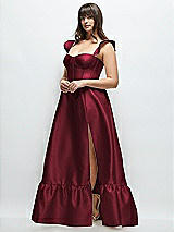 Alt View 2 Thumbnail - Cabernet Satin Corset Maxi Dress with Ruffle Straps & Skirt